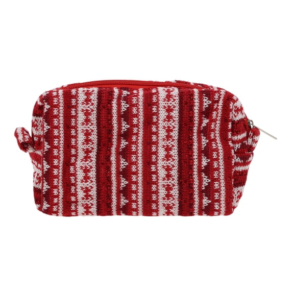 Unique Bargains 1 Pc Christmas Knitting Patterns Drawstring Makeup Bag for Vacation Red White Wool