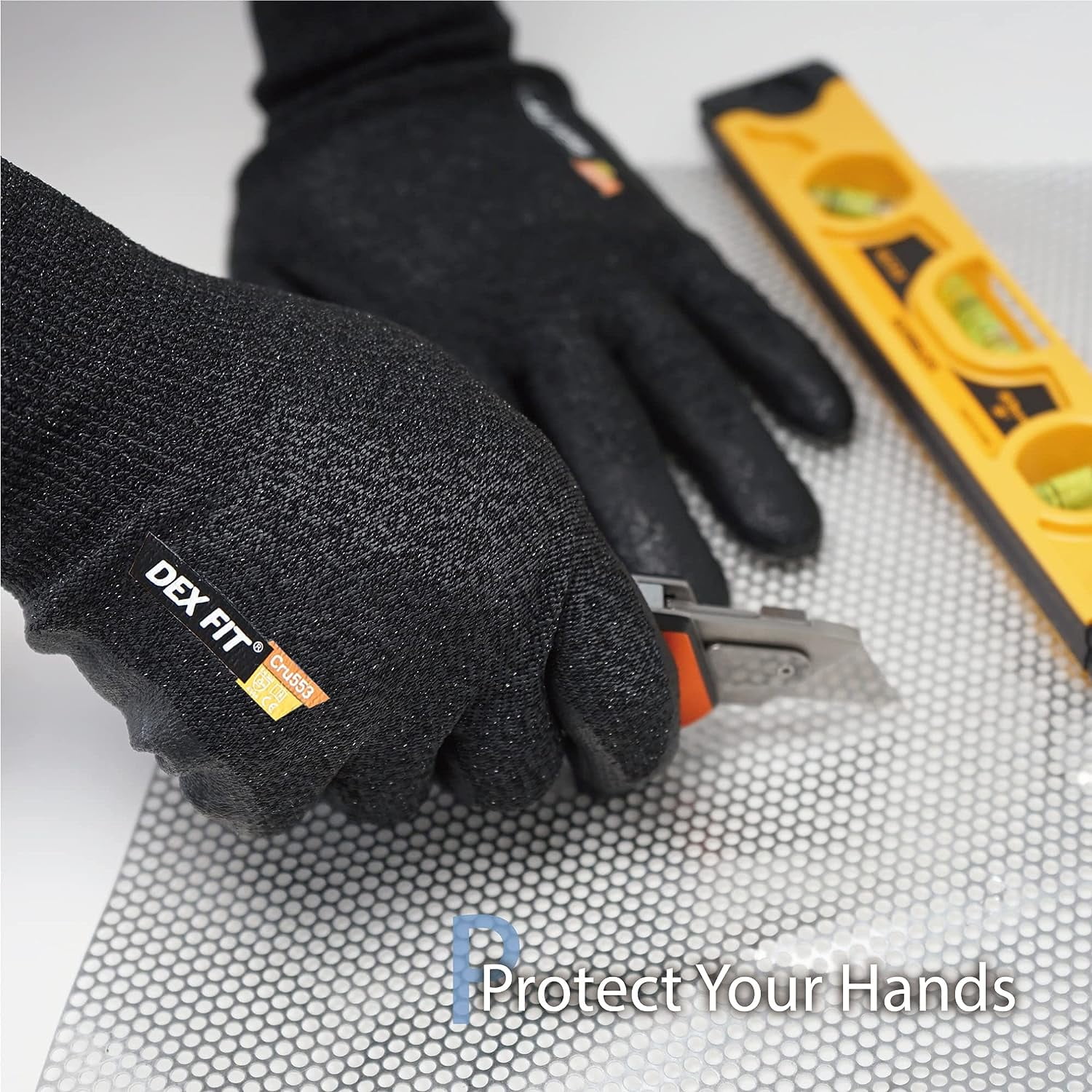 DEX FIT CRU553 Prime Black Level 5 Cut Resistant Gloves (Power Grip, Durable Foam, Large) - 1 Pair
