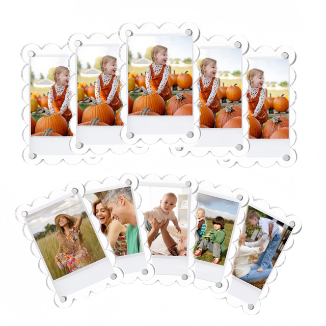 10 Pack 2.36 X 3.54 Inch Acrylic Fridge Magnetic Frame Scalloped, Double Sided Frame, Refrigerator Magnet Picture Frame