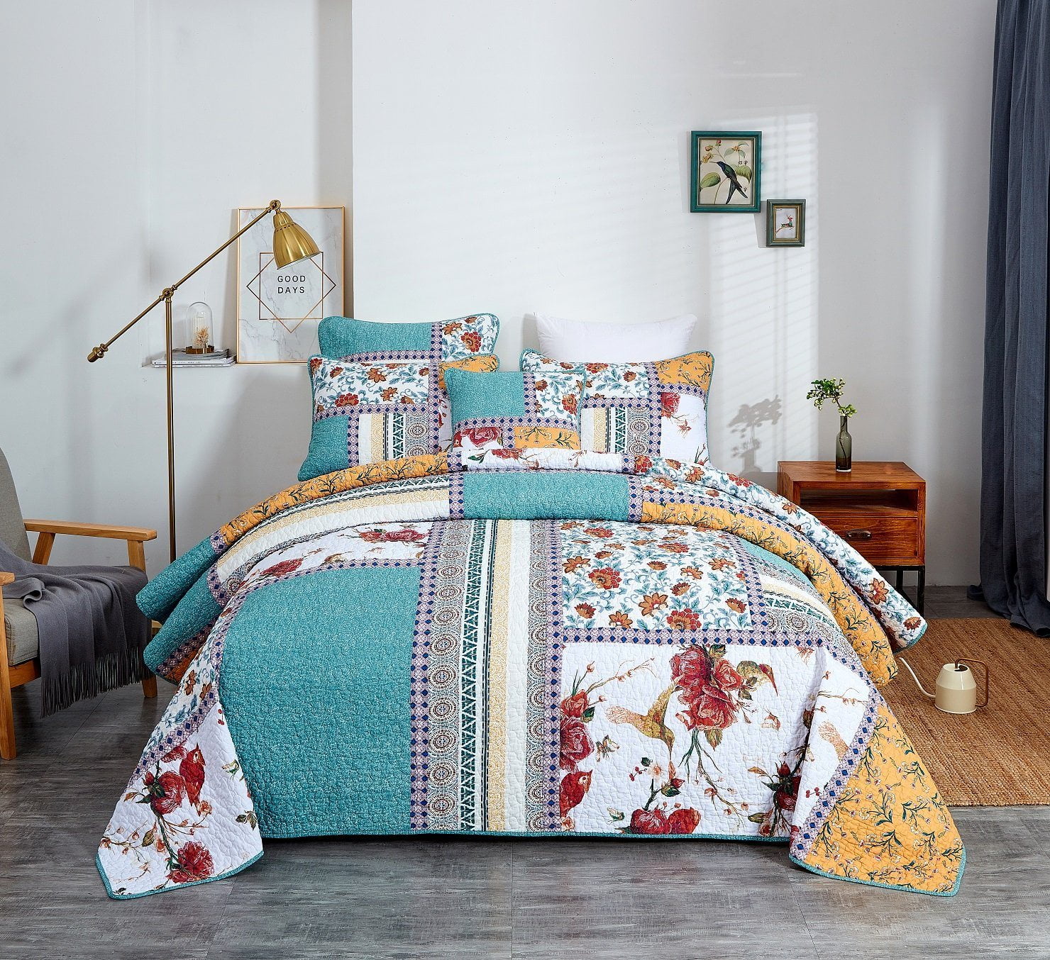 Tache 3 PC New Cotton Floral Cottage Country Garden Bedding Bedspread Quilt Set Tache 3 PC New Cotton Floral Cottage Country Garden Bedding Bedspread Quilt Set