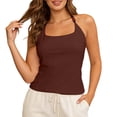 thumbnail image 6 of Rggeeun Womens Tank Tops Solid Color Camisole Elastic with Adjustable Tie & Beads Thin Straps Bowknot Halter Top for Summer Outdoor Wear Cozy Tops,Brown,S, 6 of 6
