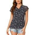 thumbnail image 6 of Allegra K Women's V Neck Short Sleeves Ruffled Trim Ditsy Floral Chiffon Blouse, 6 of 7