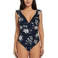 thumbnail image 2 of Yiaed Retro Flower Print Women's Ruffled One Piece Swimsuit V Neck Swimwear Slimming Monokini for Woman-XX-Large, 2 of 8