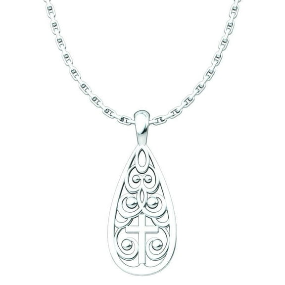 Tear Drop Cross Sterling Silver Pendant