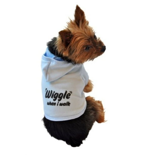 Ruff Ruff and Meow Dog Hoodie, Wiggle When I Walk, Blue, Small