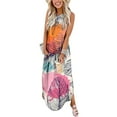 thumbnail image 1 of SMihono Robe Maxi Bohème d'Été pour Femmes Grande Taille Robe Longue Imprimée Sans Manches à Encolure Croisée devant Robe de Plage Évasée, 1 of 5