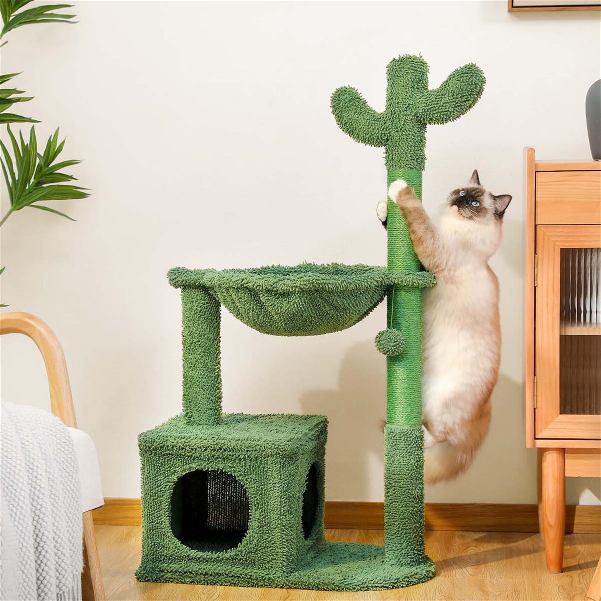 Kadyn 39" Cactus Cat Tree Tower for Multiple Cats, Indoor Cat Tree House with Sisal Covered Scratching Post, Cat Condo, Green