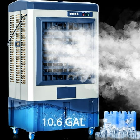 

Swamp Cooler 3531 CFM Evaporative Air Cooler with Continuous Auto Fill 10.6-Gal Water Tank 41IN Portable Evaporative Cooler Cooling Fan for Outdoor Patio Garage Shop Commercial Industrial