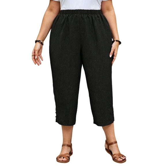 yillto Plus Size Capris Pant for Women Wide Leg Loose Cotton Linen Cropped Casual Trouser Capri Pants