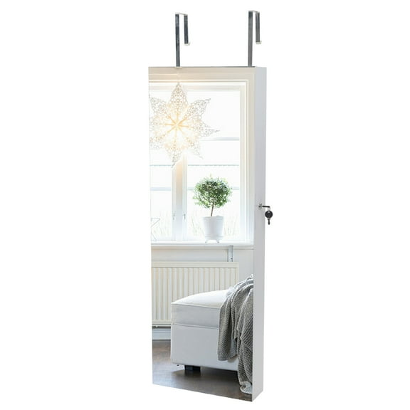 Jewelry Cabinet Armoire, Mirror Makeup Storage Cabinet White