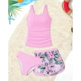 thumbnail image 6 of Lanbubble Girls Tankini Swimsuits for Teens 3 Piece Padded Bathing Suit with Print Shorts Square Collar Girls' Swimwear Set 11-16Y, 6 of 8