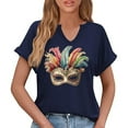 thumbnail image 6 of Craaazy Mardi Gras Shirts for Women Short Sleeve Casual Carnival Printed V-neck T-shirts Gifts, 6 of 6