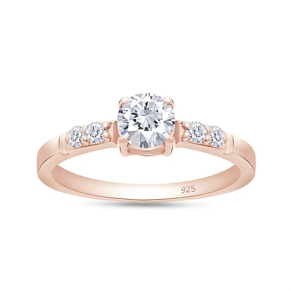AFFY 0.65CT Round Moissanite Diamond 5-Stone Engagement Ring for Women 14K Rose Gold over Silver-4