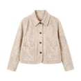 thumbnail image 4 of SuTry Women's Suede Jacket, Collared Button Front Fitted Coat, Classic Long Sleeve Outerwear with Pockets, Solid Color Everyday Versatile Casual Layer, 4 of 8