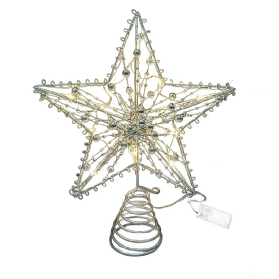 Tkrady 10 Inches Christmas Tree Topper with LED Lights, Glittered Metal Christmas Tree Decorations for Home Party Holiday Winter Xmas Decorations-B