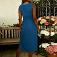 thumbnail image 4 of FRSASU Women's Summer Linen Crew Neck Long Dress Sleeveless Elegant Flowy Dresses Plus Size Loose Comfy Dress Blue, 4 of 6