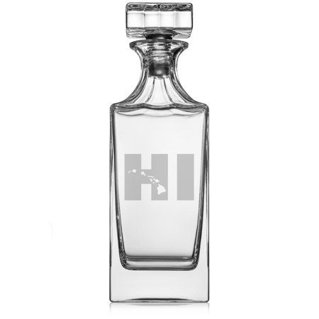 30 oz Glass Whiskey Decanter with Glass Stopper Gift HI Hawaiian Islands Hawaii