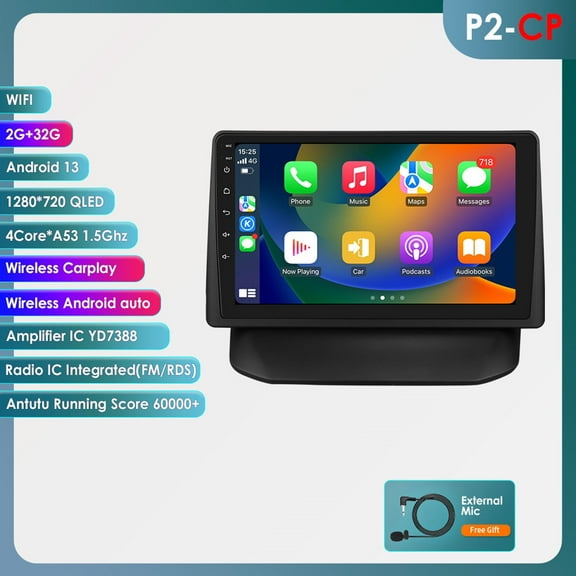 Ossuret Android Auto Apple CarPlay 2 32GB Bluetooth Wifi AUX Car Stereo Radio Head Unit Multimedia GPS Navigation Player For Ford Fiesta 2009 2010 2011 2012 2013 2014 2015 2016