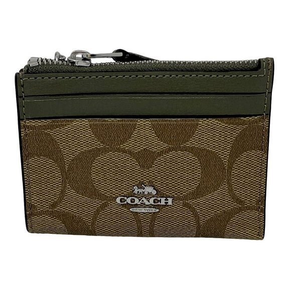 Coach Mini Skinny Card ID Case with Keychain Key Ring Khaki Surplus