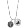 thumbnail image 1 of Delight Jewelry Silvertone Antiqued Round Seal - Initial - S - Silvertone Script Initial Disc - U - Charm Necklace, 20"+3", 1 of 4