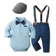 thumbnail image 2 of CUZIBR Boys Gentleman Suit Formal Wedding Sets Button Down Bowtie Long Sleeve Dress Shirt Tops And Suspenders Pants With Hat For Child Kids Comfortable Outfits Daily Wear,Blue,3-6 Months, 2 of 9