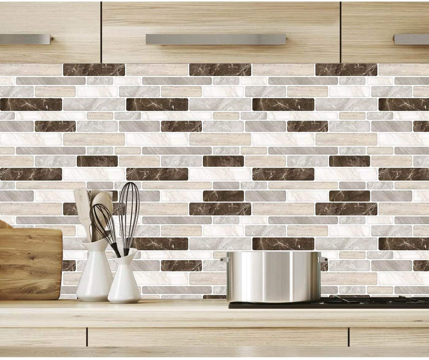 LongKing Peel and Stick Backsplash Tile Brown Marble Tile 12 in. x 12 in. (10-Pack)