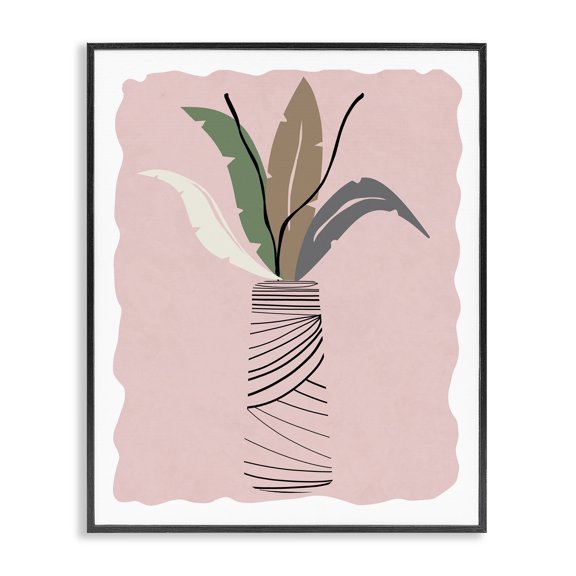 Stupell Industries Contemporary Tropical Calathea Vines Modern Abstract Line Art Jar Black Framed Giclee Art, 11 x 14, by Daniela Santiago
