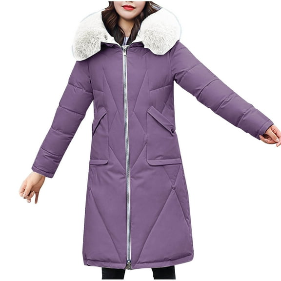 TFEOQRY Women's Cotton Parkas Padded Coats Casual Solid Color Knee Hooded Long Sleeve Thermal Cotton Jacket Beige