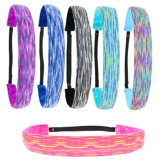 Rulwuck 6 PCS Tie Dye Headbands for Girls, Elastic No Slip Adjustable Rainbow Hair Bands for Girl Teens, Stretch Head Bands for Women, Cute Non Slip Hair Accessories Party Favors for Kids
