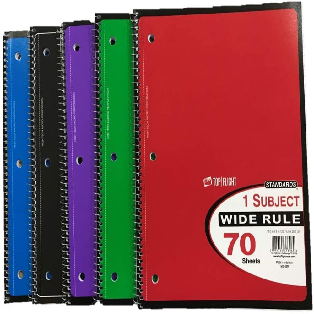 5 Pack New Top Flight Spiral Notebook New 70 Sheets Each 