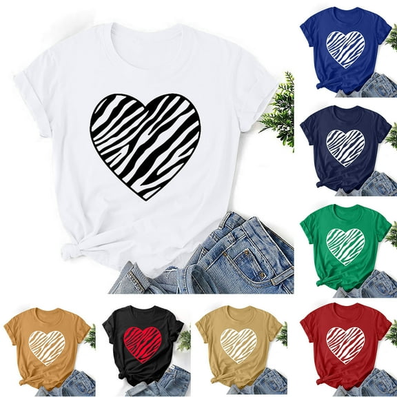 Fesfesfes Ladies T Shirts Short Sleeve Fashion Women Valentine's Day Print Short Sleeve T-shirt Novelty Graphic Tops Womens Short Sleeve Tops XL(US:10)