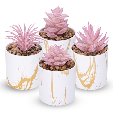 4 Packs Fake Succulents Plants Artificial Indoor for Pink Room Bathroom Decor Office Desk Accessories for Women