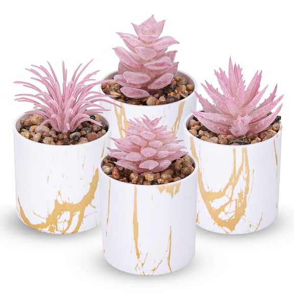 4 Packs Fake Succulents Plants Artificial Indoor for Pink Room Bathroom Decor Office Desk Accessories for Women