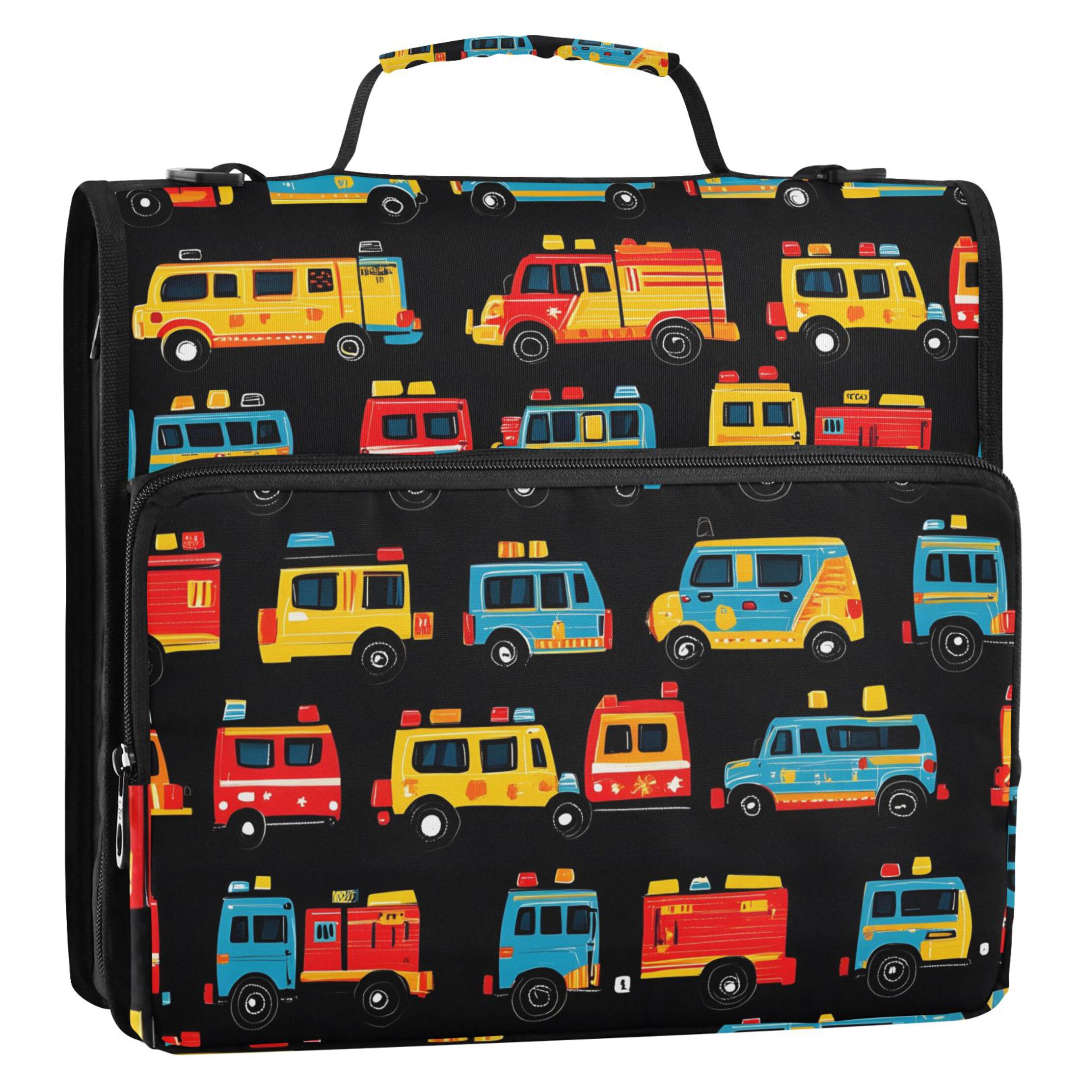3 Ring Zipper Binder with Shoulder Strap Waterproof Trapper Keeper 2 Inch D-Ring 500 Sheets Capacity Fire Trucks