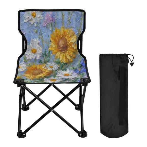 600D Oxford Camping Chair Portable Foldable Chair Supports 220 lbs for Picnic, Fishing, Backpacking Sunflowers and Daisies