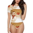 thumbnail image 2 of Uemuo Christmas Snowman Gift Pattern Women's One Piece Short Sleeve Swimsuit Rash Guard Surfing Modest Quick-drying Swimsuit Beach Essentials-Large, 2 of 9