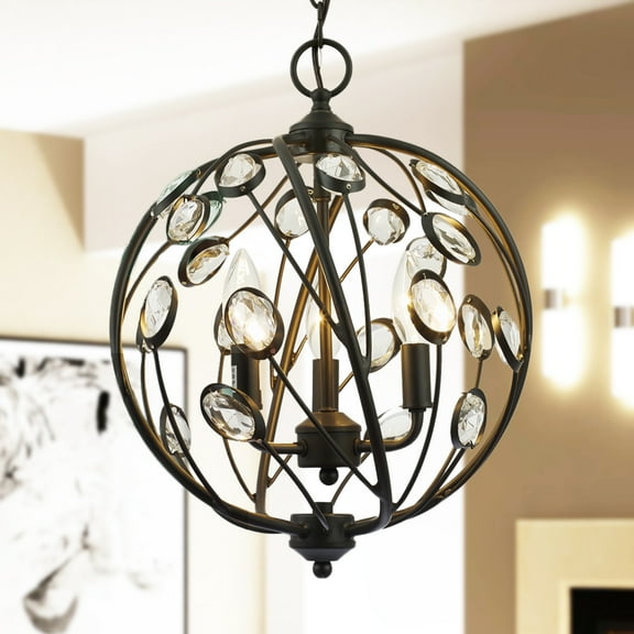 Warehouse of Tiffany Silmin Oil Rubbed Bronze 3-light Crystal Globe Chandelier Lighting