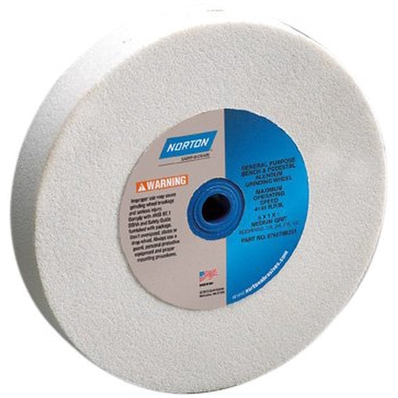 Norton Meule Abrasive Blanche de Qualité Supérieure pour Banc et Piédestal, Type 01 Droite, Oxyde d'Aluminium, Tonneau de 1 Pouces, Diamètre de 6 Pouces X Épaisseur de 1 Pouces
