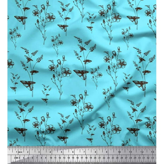 Soimoi Blue Rayon Fabric Leaves & Flower Floral Fabric Prints By Yard 42 Inch Wide