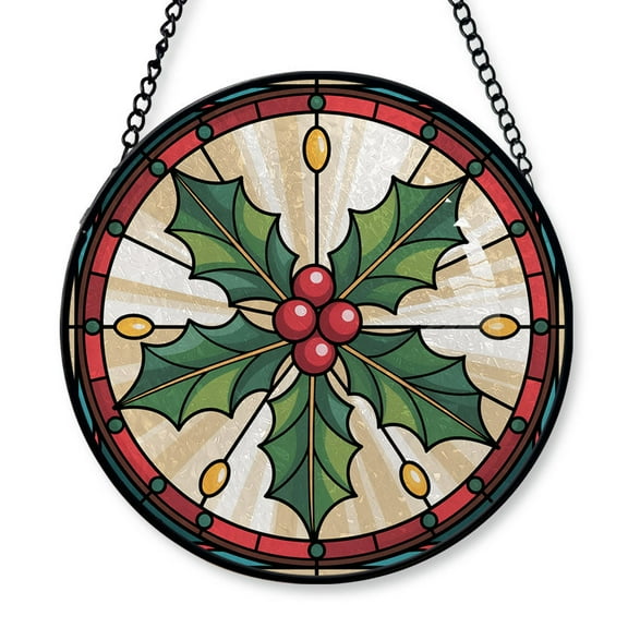 Holly & Berries Stained Glass Suncatcher Window Hanging – Unique Window Hanging Gift for Boy, Girl, Family & Friends, Customizable Christmas Tree Decoration Christmas 2025 TCT1BC