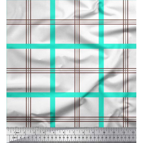 Soimoi Green polyester Crepe Fabric Window Pane Check Print Fabric by the Yard 42 Inch Wide