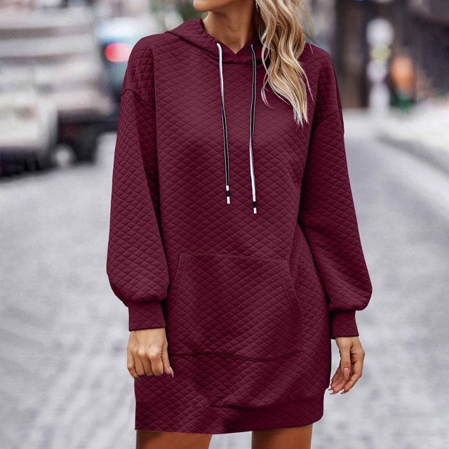 Fankiway Robes à Manches Longues en Liquidation, Chandails à Capuchon pour Femmes avec Poches, Couleur Unie, Robe Décontractée à Manches Longues pour le Printemps, Grande Taille en Liquidation