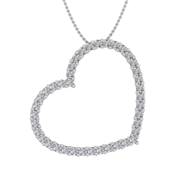 3/4 Carat Diamond Heart Pendant Necklace in 14K White Gold (Silver Chain Included) (I1-I2 Clarity)