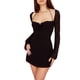 thumbnail image 1 of Sunloudy Mini vestido ajustado con cuello halter para mujer, vestido de club de color sólido con busto fruncido de manga larga Sunloudy Elegante ,S M L, 1 of 8