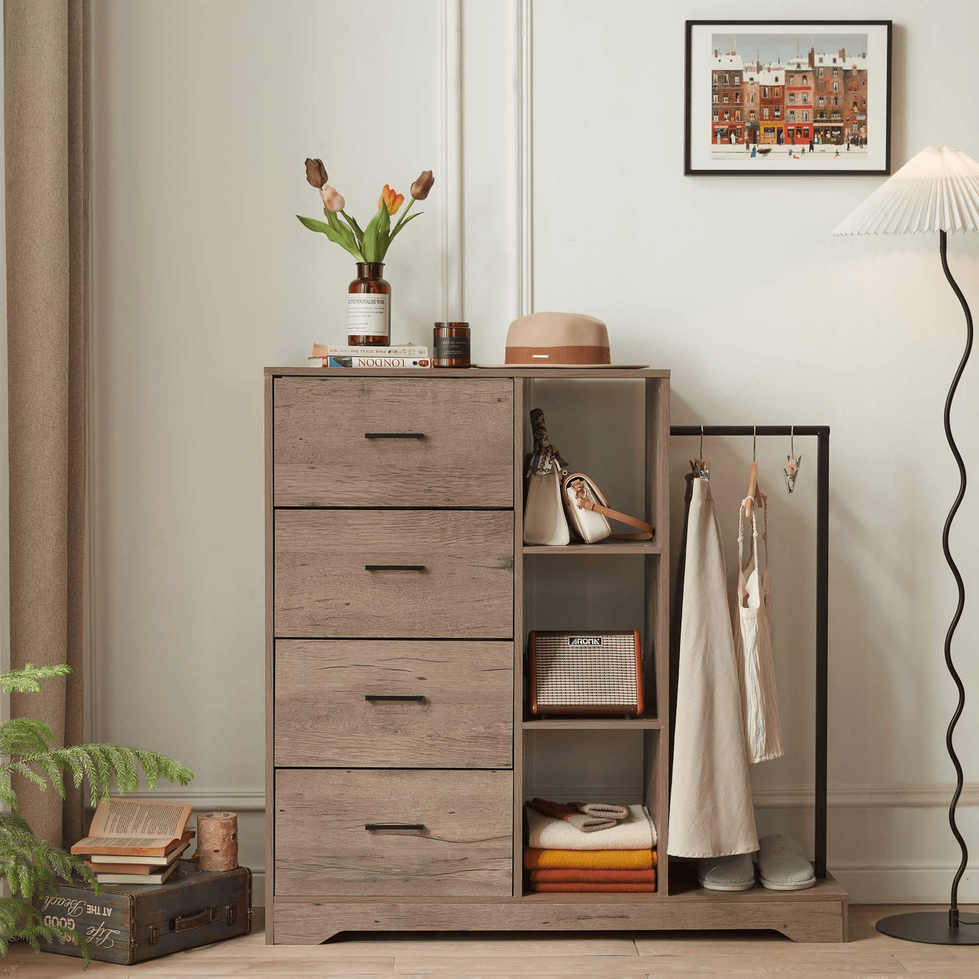 FRAPOW Dresser for Bedroom, 4 Drawer 3 Open Storage Chest Dresser with