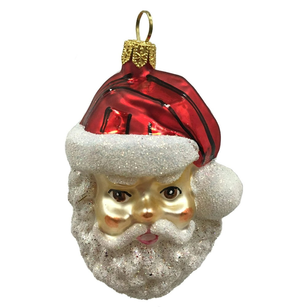 Santa Claus Face with Glitter Beard Polish Glass Christmas Tree