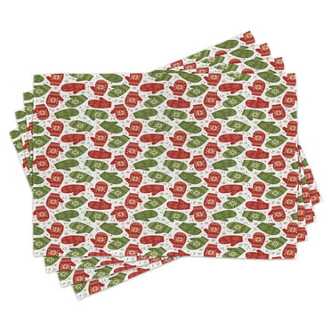 Ambesonne Christmas Place Mats Set of 4, Winter Mitten Nordic, Standard Size, Green Red and White