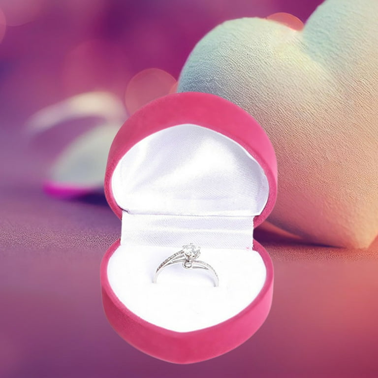 U·helper Double Heart Ring Gift Box - 2 Slot Velvet Jewelry Case For Engagement, Wedding, Valentine's Day