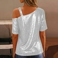 thumbnail image 4 of Miluxas Womens Sparkly Sequin Tops Short Sleeve Glitter Party Dressy Blouse Cold Shoulder Shirt Evening Club Outfit White XL(XL), 4 of 9