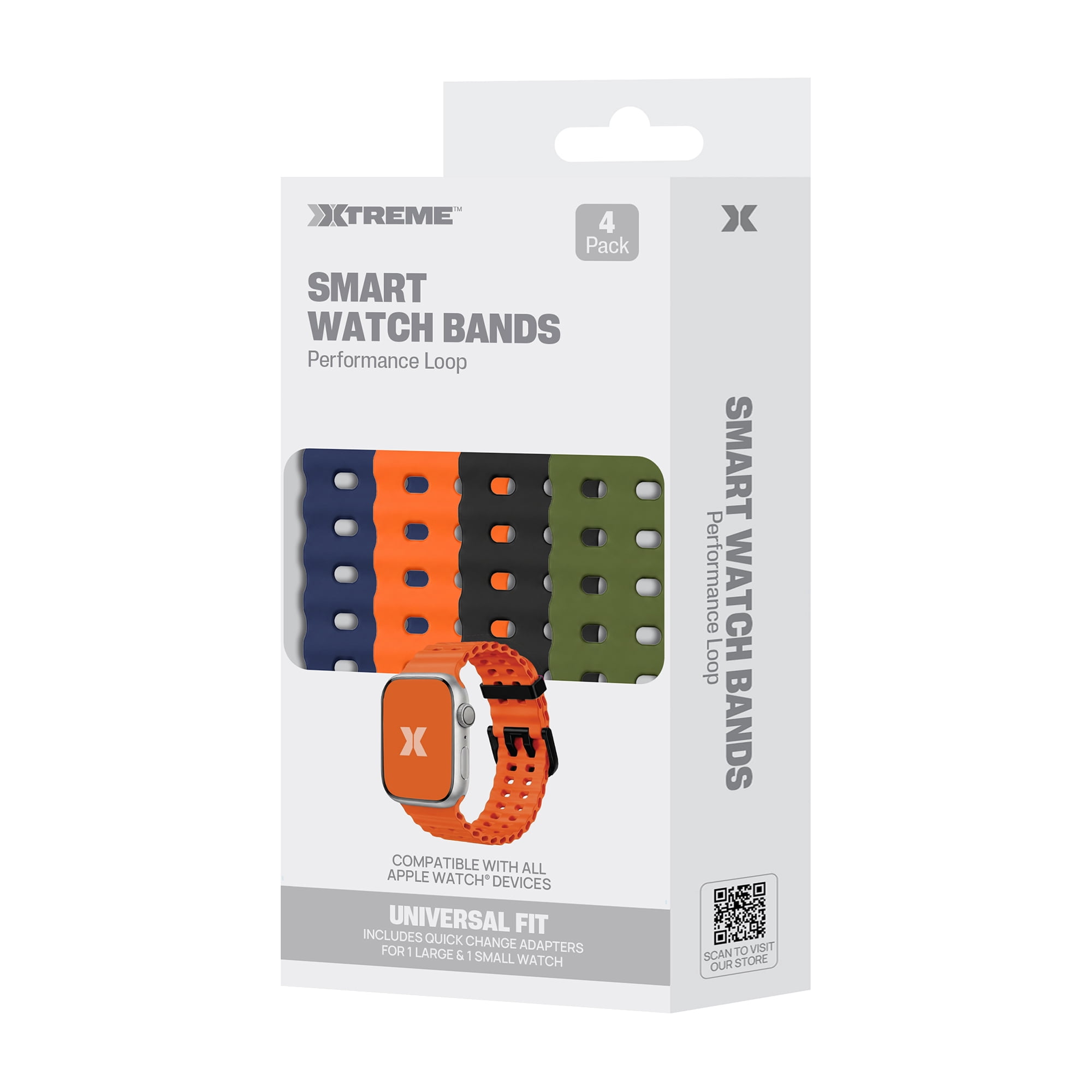 Xtreme 4-Pack Performance Loop Bands for Apple Watch Series 1-10 and Ultra 2, Waterproof Silicone Sport Watch Bands, Assorted Colors